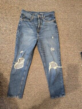 Old Navy Distressed Extra High Sky High Straight Jeans- Size 4